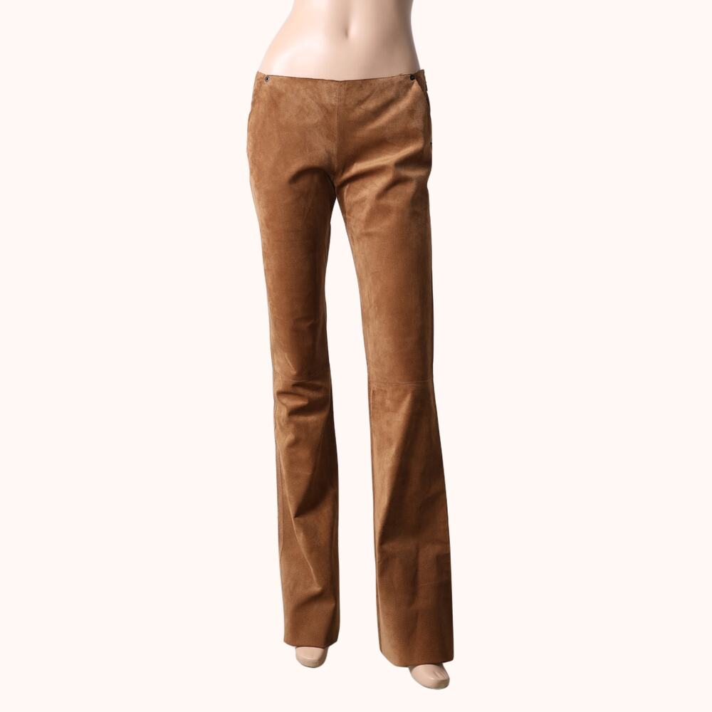 VIVIENNE TAM Vintage Y2K Brown Suede Flare Low Rise Pants
